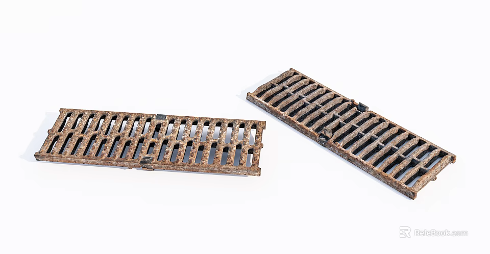 Rusty Metal Grates As Drain Covers For Road Facilities With Durable Structure 3d model 
