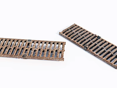 Rusty Metal Grates As Drain Covers For Road Facilities With Durable Structure 3d model