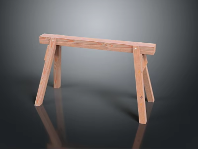 Wooden Public Bench With Simple Design And Natural Wood Leg Structure 3d model