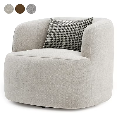 Beige Upholstered Accent Chair With Rounded Design And Black White Houndstooth Pillow 3d model