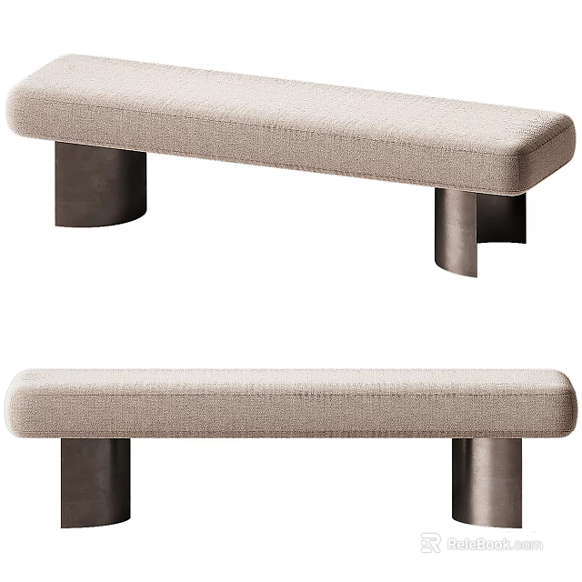 Modern Beige Upholstered Sofa Bench With Sleek Metal Legs For Living Room 3d model 