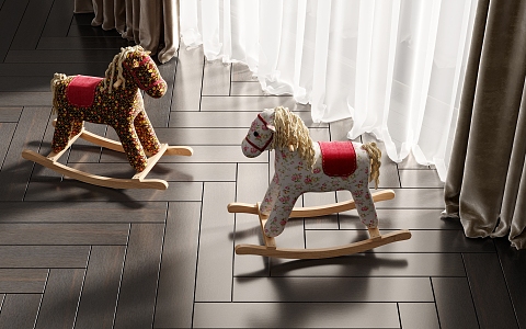 Modern Trojan Horse Children's Toy Trojan Horse Rocking Chair Wood Floor Curtain Gauze Curtain 3d model