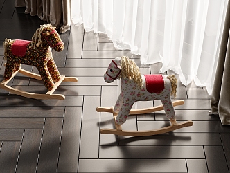 Modern Trojan Horse Children's Toy Trojan Horse Rocking Chair Wood Floor Curtain Gauze Curtain 3d model