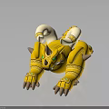 Yellow horned creature with green eyes and golden decorated body lying on dark surface 3d model