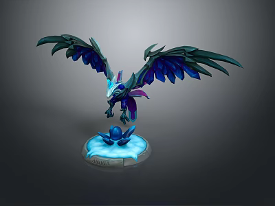 Mythical Creature 3D Model With Large Wings And Glowing Blue Base Design 3d model