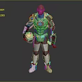 Futuristic Game Movie Character In Silver Mechanical Armor With Blue Glowing Core And Weapon