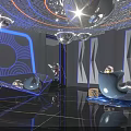 Modern KTV Interior Design With Blue Lighting Disco Balls And Comfortable Sofa Seating 3d model