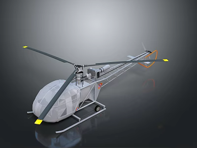 Space Exploration Helicopter Model With White Body Black Rotors And Yellow Tips 3d model