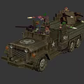 Vintage Military Vehicle Truck With Soldiers Manning Machine Guns And Front Emblem