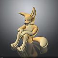 Orange Fox Figurine In Sitting Pose With White Tail And Green Eyes