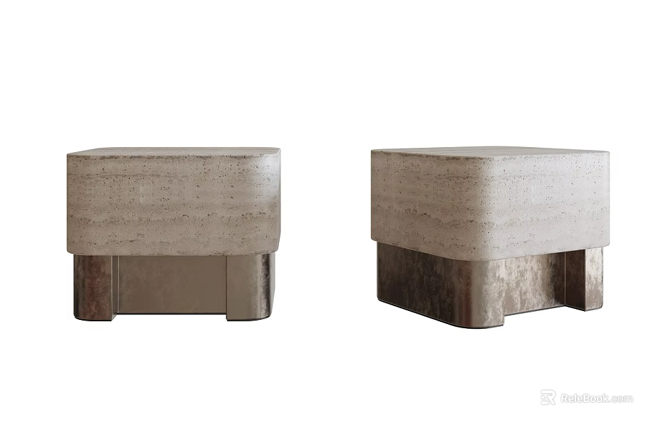 Modern Bedside Tables with Light Stone Smooth Surface and Dark Supportive Base 3d model 