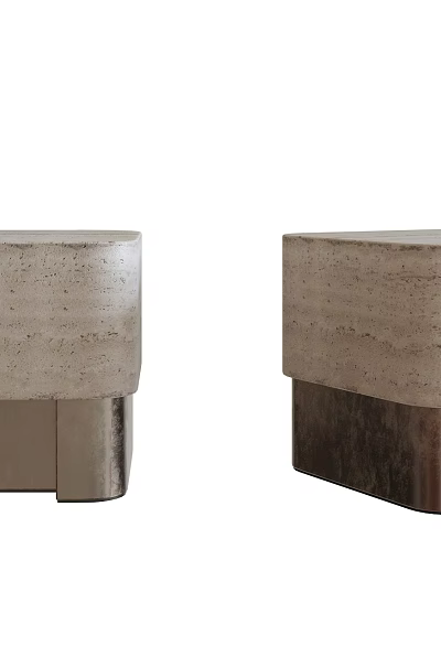 Modern Bedside Tables with Light Stone Smooth Surface and Dark Supportive Base 3d model