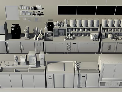Commercial Kitchen Equipment With Modern Cabinets Shelves Worktables And Storage Solutions 3d model