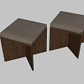 Two Modern Minimalist Wooden Stools With Padded Light Gray Seats And Angular Frames 3d model