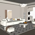 Modern Cream Style Living Room Sofa Coffee Table Combination Lazy Sofa Stool Hanging Picture Green Plant Side Table Chandelier 3d model