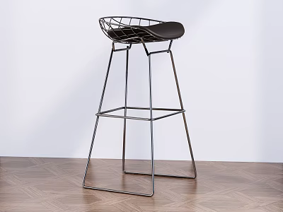 Modern Bar Stool With Metal Frame And Black Seat In Wooden Floor Interior 3d model