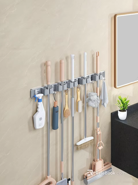 Bathroom Cabinet Rack Wall Mounted Organizer For Cleaning Tools And Supplies 3d model 