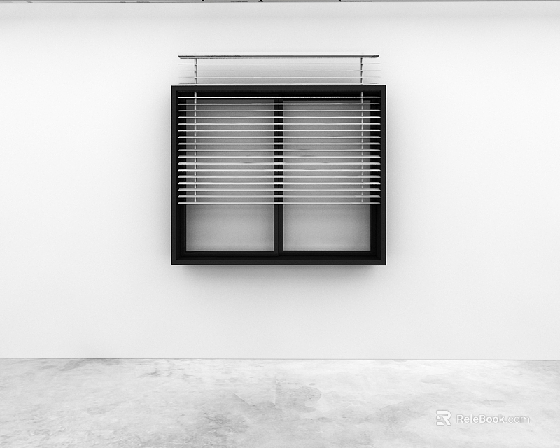 Modern Window Blinds On Double Window With Black Frame And White Wall 3d model 