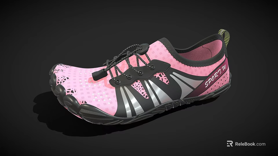 Pink Sporty Shoes With Mesh Design Black Laces And Breathable Non Slip Sole 3d model 