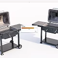 Portable Black Grills With Open Lids Foldable Side Tables And Rolling Wheels 3d model