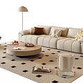 Modern Cream Style Sofa Coffee Table Combination Fabric Sofa Side Table Single Sofa Floor Lamp Acrylic Stool Carpet 3d model