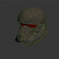 Rusted Warrior Helmet With Red Visor Worn Appearance And Detailed Design