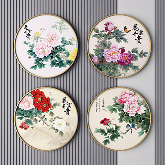 New Chinese Style Round Frame Painting Decorative Hanging Painting 3d model