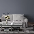 Light Gray Sofa And Coffee Table Set With Throw Pillows White Marble Top Decorative Vase 3d model