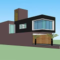 Modern Detached Villa With Large Glass Windows Wooden Entrance And Palm Trees