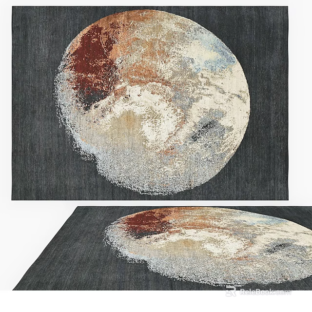 Modern Square Rug With Abstract Moon Pattern And Red White Gray Tones 3d model