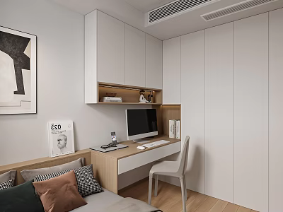 Modern Tatami Bedroom Interior Design With Tatami Bed Desk And Storage Cabinets 3d model
