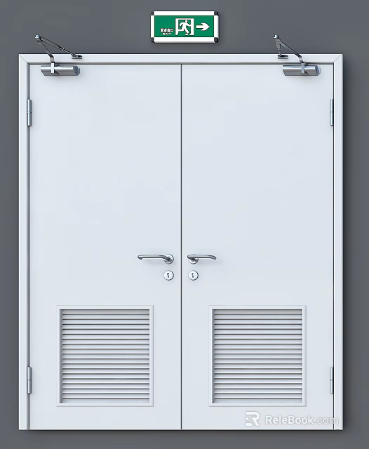 Modern White Double Doors With Metal Handles And Ventilation Grilles 3d model 