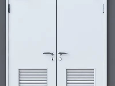 Modern White Double Doors With Metal Handles And Ventilation Grilles 3d model