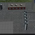 Industrial Factory Plant With Storage Tanks Pipelines Red Brick Building Blue Roof And Green Grass