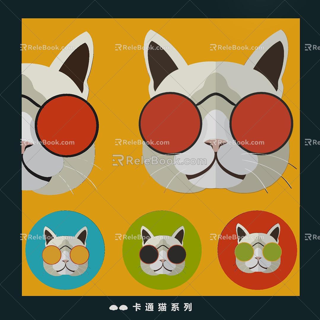 Cartoon Cat Cat Pet Cat Glasses Cat Animal Head Cute Decorative Element Illustration 3d model