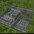 Aerial View Planning of Integrated Building Complex With Green Spaces and Sports Facilities