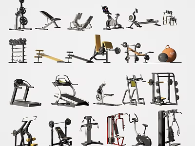 Various Types of Fitness Equipment for Home Gym Including Treadmills Dumbbells and Exercise Machines 3d model