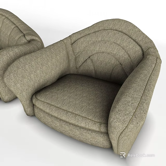 Light Beige Fabric Single Sofa With Curved Backrest And Comfortable Armrests 3d model