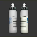 Two White Baby Bottles With Green Lids Blue Flower Patterns And Measurement Lines