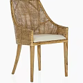 Natural Rattan Dining Chair With Wooden Legs And Cream Cushioned Seat