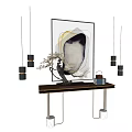 Modern Console Table With Artwork Hanging Pendant Lights And Decorative Plant 3d model