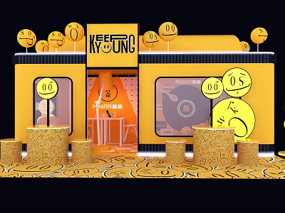 Vibrant Yellow KETONG Storefront With Circular Icons Columns And Patterned Floor 3d model