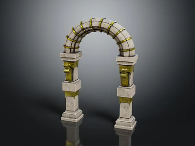 Classical Stone Arch Structure Featuring Golden Accents And Decorative Columns 3d model