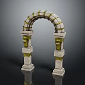 Classical Stone Arch Structure Featuring Golden Accents And Decorative Columns 3d model