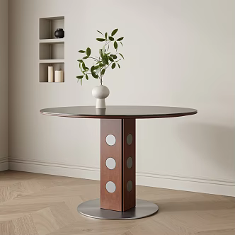 Middle Ancient Style Dining Table Solid Wood Dining Table Round Dining Table Ornaments Vase 3d model