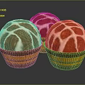 Spherical Sweet Desserts With Red And White Striped Cream In Brown Paper Cups