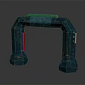 Modern Blue Textured Entry Gate With Red Accents And Geometric Design