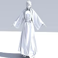 Woman In Traditional White Robe With Flowy Sleeves Long Dress And Braided Hair