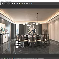 Modern Private Dining Room Interior With Round Table Chairs And Pendant Lights 3d model