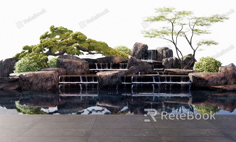 New Chinese-style rockery waterscape overlapping water landscape falling rockery stone landscape sketch model